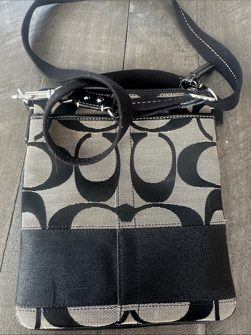Coach Black and Beige Signature Crossbody Bag